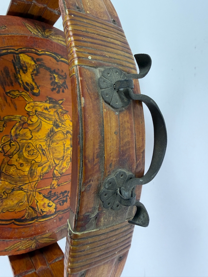 Antique Chinese Hand Painted Lacquer Coiled Bamboo Stacking Wedding Basket With Gilt Pheasant And Peonies Foliage Motif And Base Ink Inscriptions And Mark 12'W X 14'H [Photo 16]
