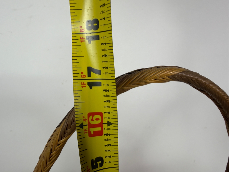 Vintage Papua New Guinea Buka Island Tight Coiled Split Cane Lidded Basket Featuring Geometric Chevron Patterns And Arched Handle 14'W X 17'H [Photo 11]
