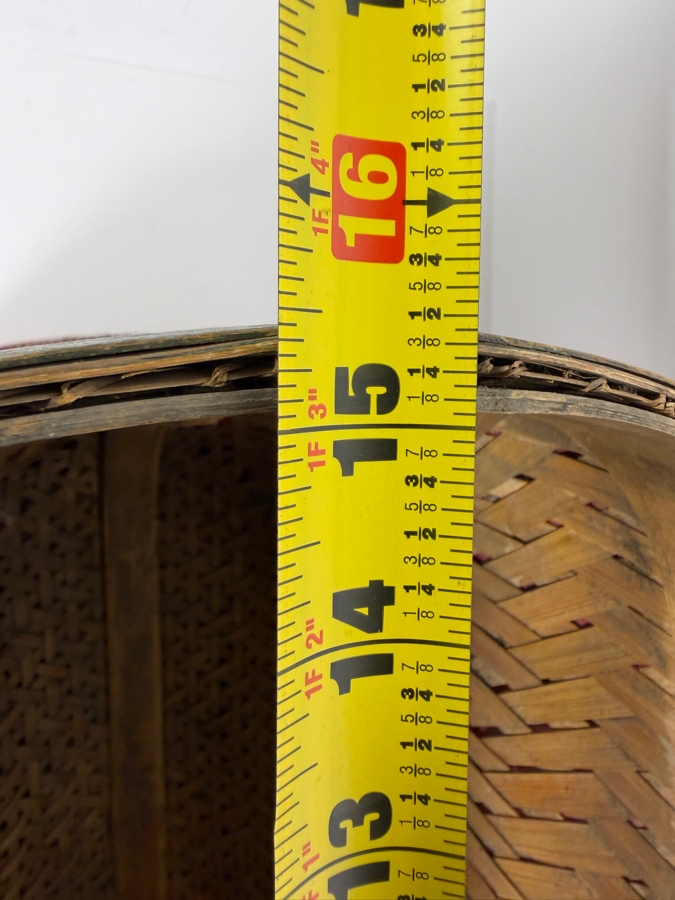 Antique Chinese Shanxi Province Lacquered Woven Bamboo Tiered Storage Hourglass Basket With Hand Painted Red Rim Gilt Birds And Floral Motifs - Has Some Damage - See Photos 15'W X 10'D X13'H [Photo 11]