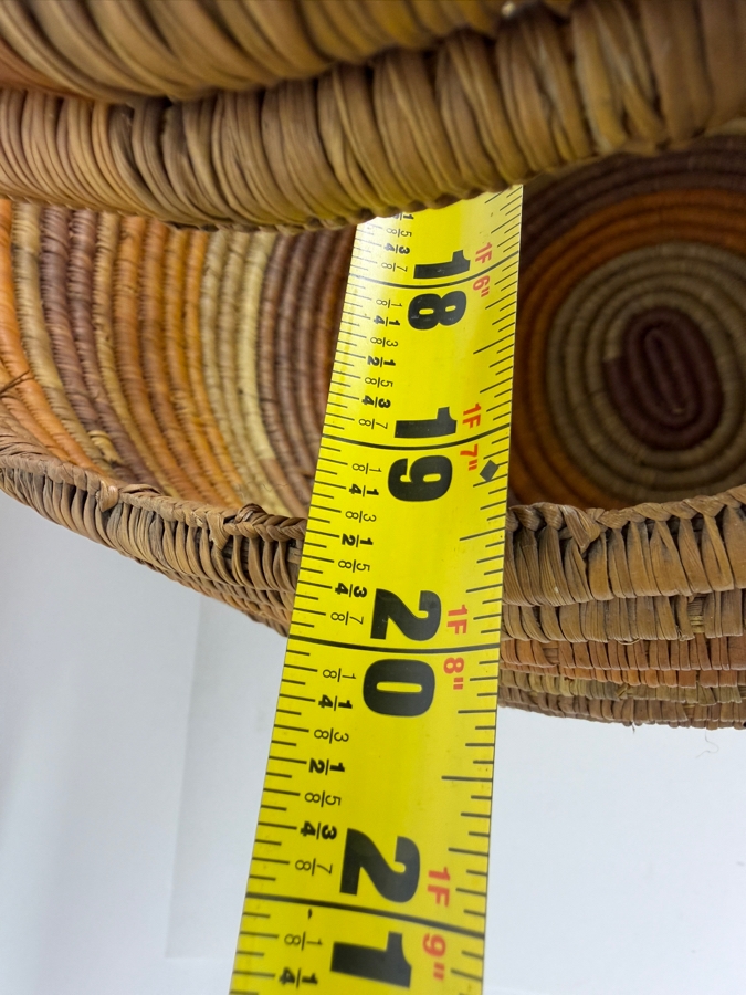 Antique Australian Aboriginal Gunditjmara Tribal Hand Woven Coiled Pandanus Grass Gathering Basket With Integrated Loop Handle 20'W X 17'H [Photo 8]