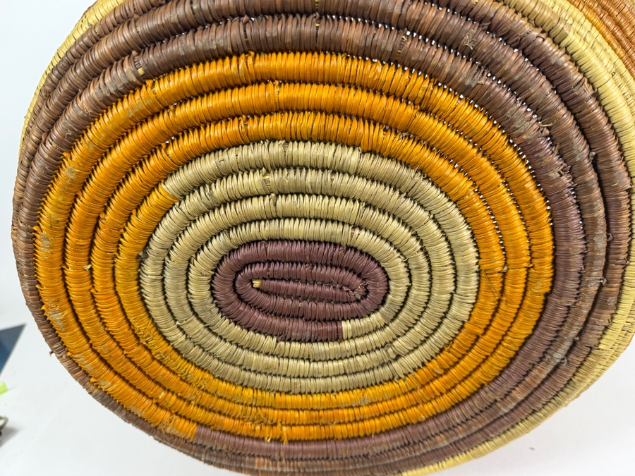 Antique Australian Aboriginal Gunditjmara Tribal Hand Woven Coiled Pandanus Grass Gathering Basket With Integrated Loop Handle 20'W X 17'H [Photo 7]