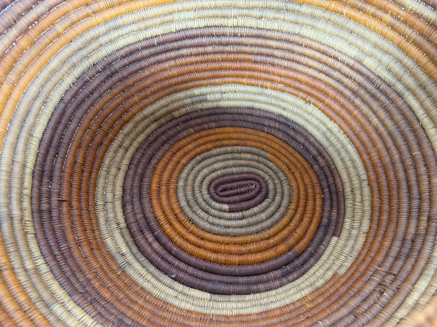 Antique Australian Aboriginal Gunditjmara Tribal Hand Woven Coiled Pandanus Grass Gathering Basket With Integrated Loop Handle 20'W X 17'H [Photo 4]