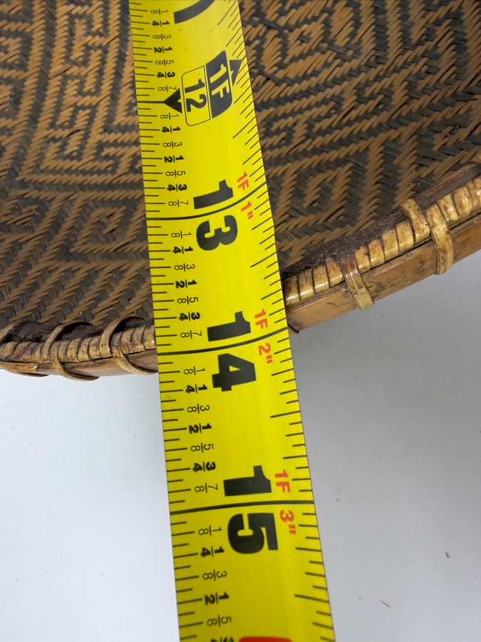 Vintage Chinese Split Bamboo Presentation Wedding Platter Basket On Hand Painted Green Lacquered Wooden Ring Pedestal Foot 14'W X 4.5'H [Photo 10]