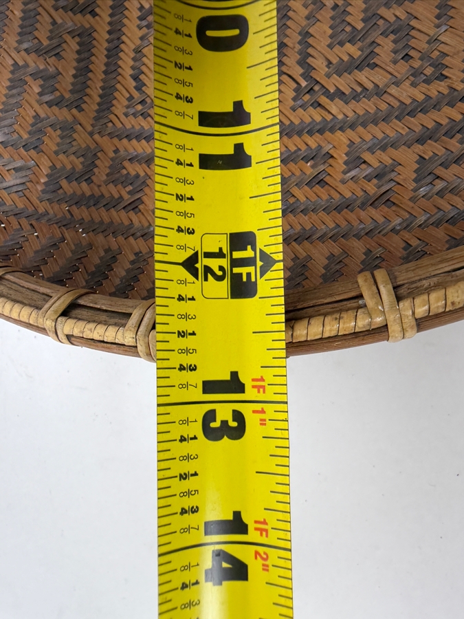 Vintage Chinese Two Tone Split Bamboo Winnowing Wedding Platter Basket With Woven Wan Character And Greek Key Fret Motifs 12.5'W X 4.5'H [Photo 8]