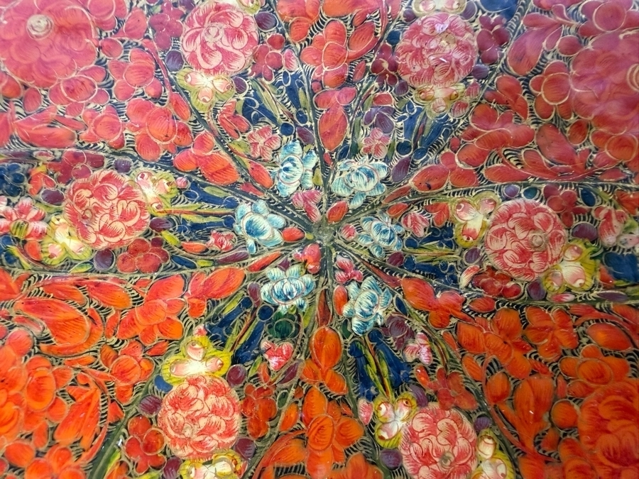 Vintage Hand Painted Kashmiri Papier Mache Decorative Charger Plate With Intricate Gul I Velayat Floral Motif 12'W X 2'H [Photo 7]