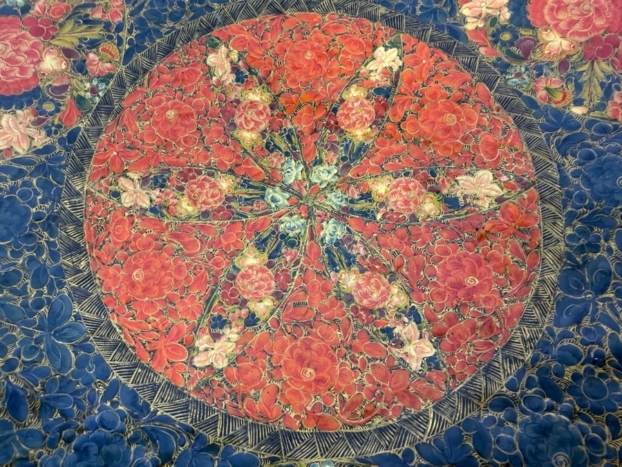 Vintage Hand Painted Kashmiri Papier Mache Decorative Charger Plate With Intricate Gul I Velayat Floral Motif 12'W X 2'H [Photo 3]