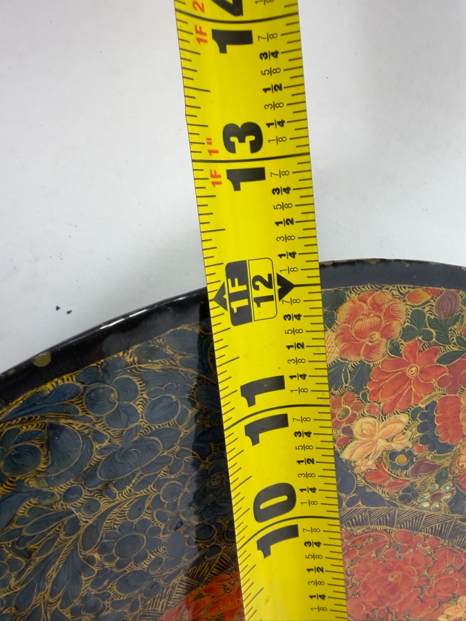 Vintage Hand Painted Kashmiri Papier Mache Decorative Charger Plate With Intricate Gul I Velayat Floral Motif 12'W X 2'H [Photo 12]