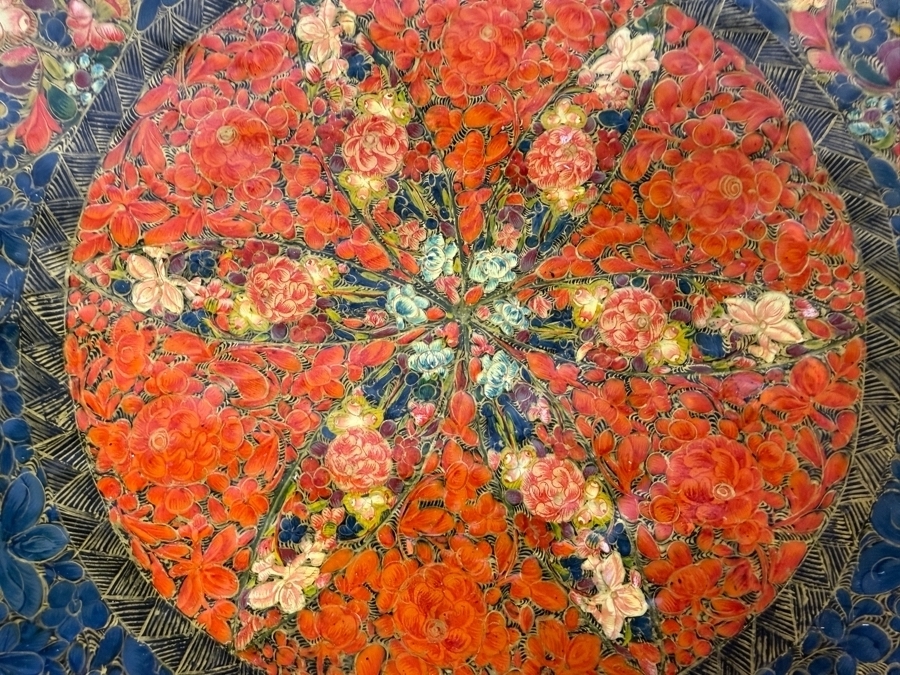 Vintage Hand Painted Kashmiri Papier Mache Decorative Charger Plate With Intricate Gul I Velayat Floral Motif 12'W X 2'H [Photo 6]
