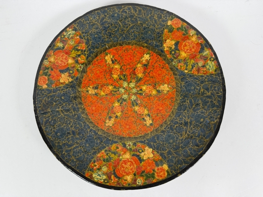 Vintage Hand Painted Kashmiri Papier Mache Decorative Charger Plate With Intricate Gul I Velayat Floral Motif 12'W X 2'H [Photo 2]