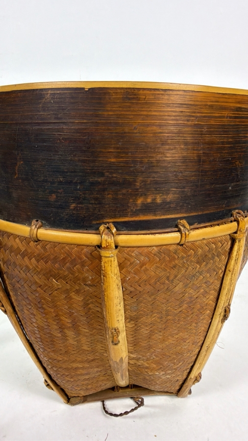 Vintage Southeast Asian Woven Bamboo Basket Backpack With Head Strap 7.5'W X 8.25'H [Photo 5]