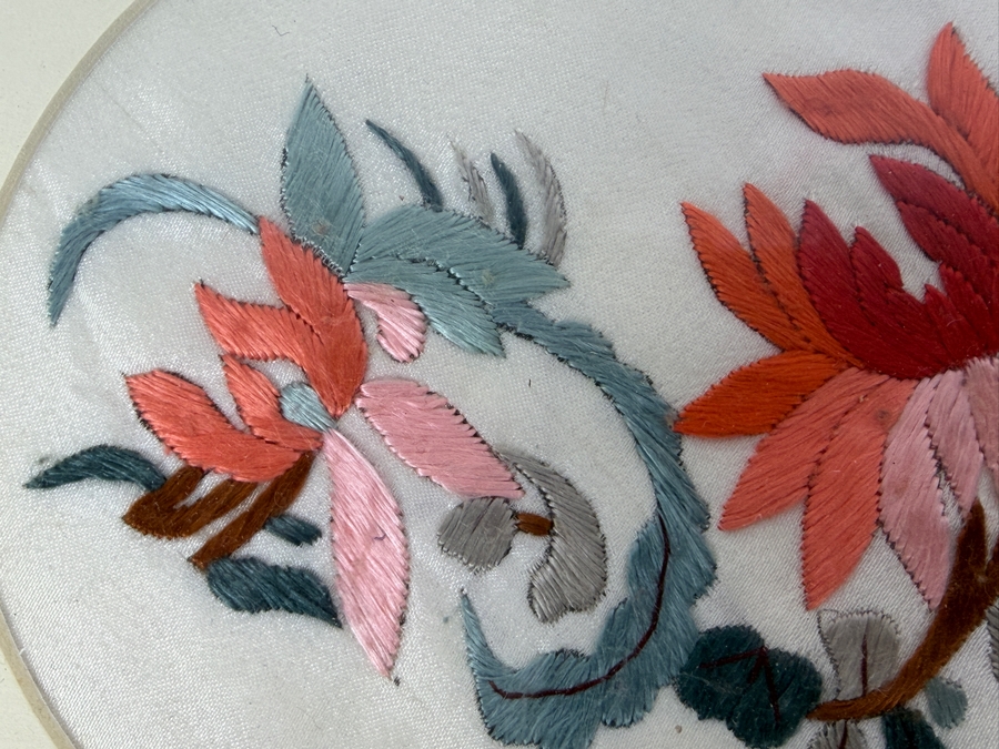 Just Added - Antique 19th Century Chinese Qing Dynasty Framed Textile of Hand Stitched Flowers 6 X 5.5 Framed 12 X 12 [Photo 5]