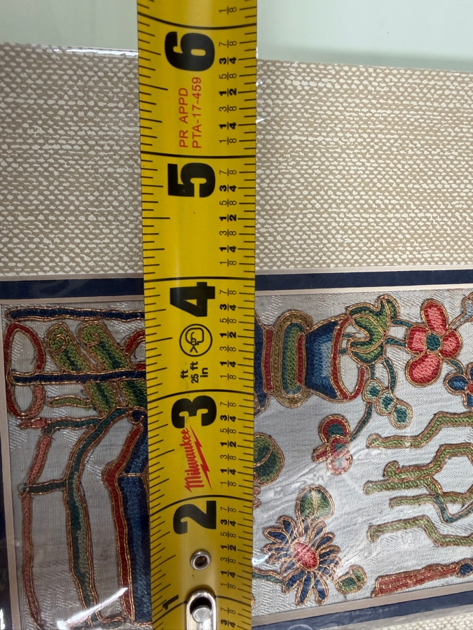 Just Added - Antique Chinese Framed Embroidered Sleeve Band with Hand Stitched Silk Peking Knot Flowers, Vases, Double Happiness 4 X 21 [Photo 9]
