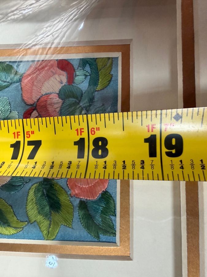 Just Added - Antique Chinese Framed Embroidered Sleeve Band with Hand Stitched Silk Peking Knot 3.75 X 18.5 [Photo 11]