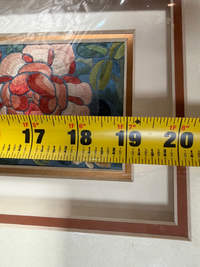 Just Added - Antique Chinese Framed Embroidered Sleeve Band with Hand Stitched Silk Peking Knot 3.5 X 19 [Photo 10]