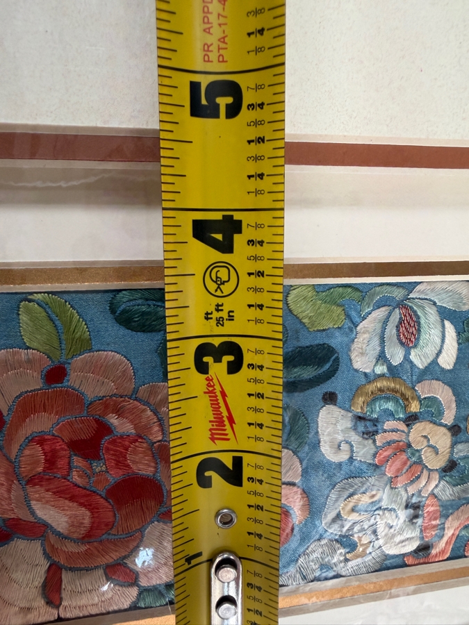 Just Added - Antique Chinese Framed Embroidered Sleeve Band with Hand Stitched Silk Peking Knot 3.5 X 19 [Photo 9]