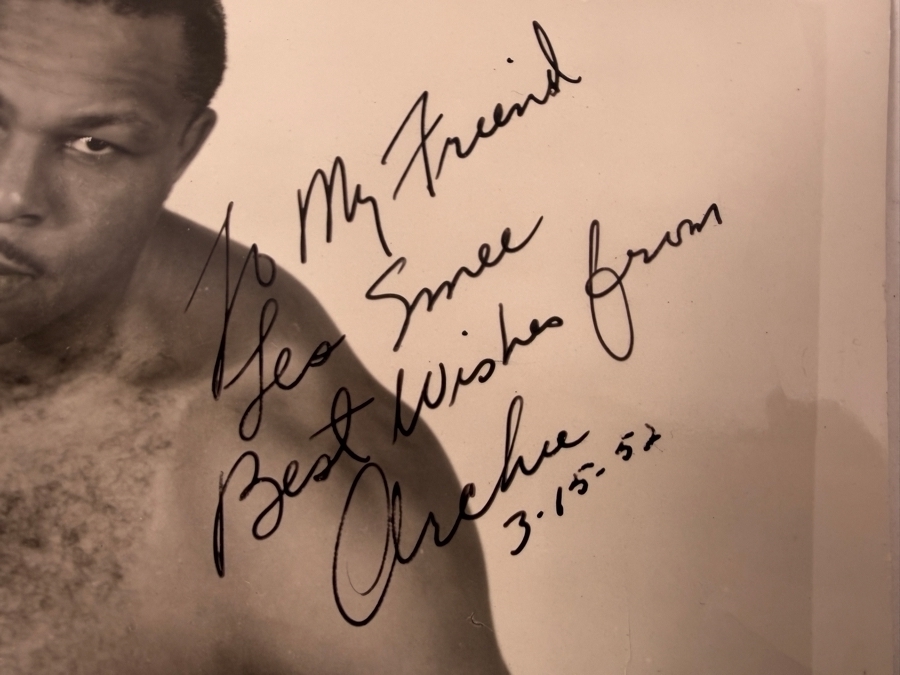Just Added - Archie Moore Vintage Autographed Promotional Boxing Photos Set Of Four 8X10 All Hand Inscribed To Les Smee Dated March 1952 [Photo 3]