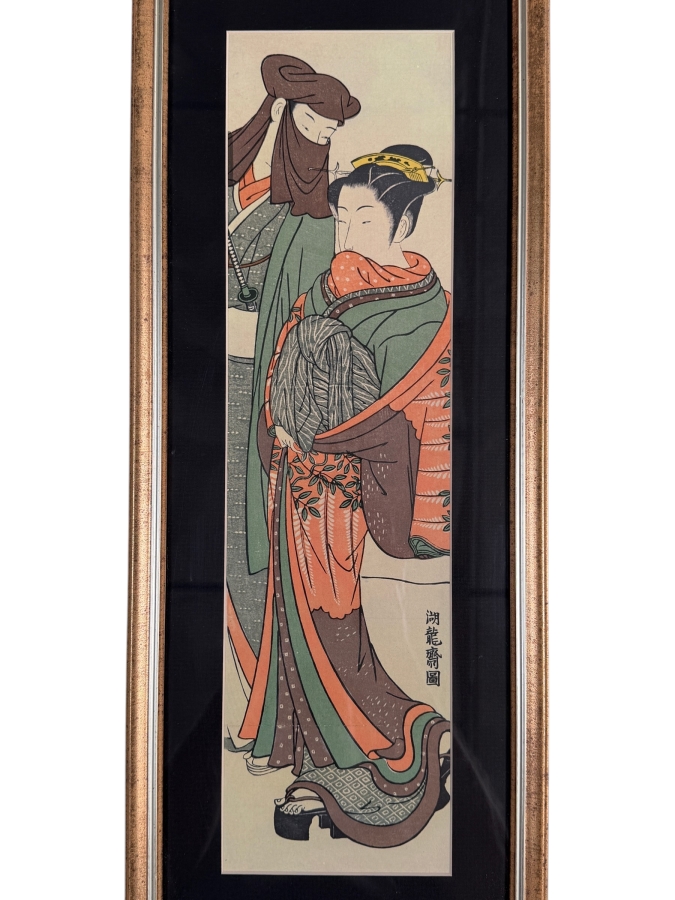 Just Added - Isoda Koryusai Japanese Woodblock Pillar Print Hashira E Parting Of Lovers At Dawn Edo Period 