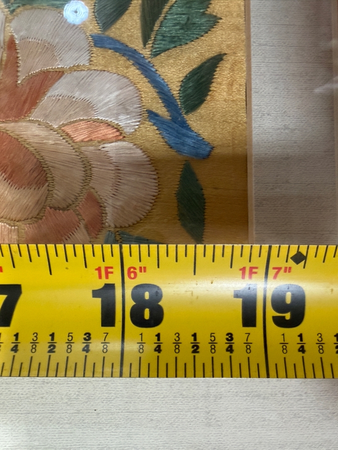 Just Added - Pair of Antique Chinese Qing Dynasty Framed Embroidered Sleeve Bands with Hand Stitched Silk Peking Knot Each Measures 4 X 19 Framed 18 X 29 [Photo 9]