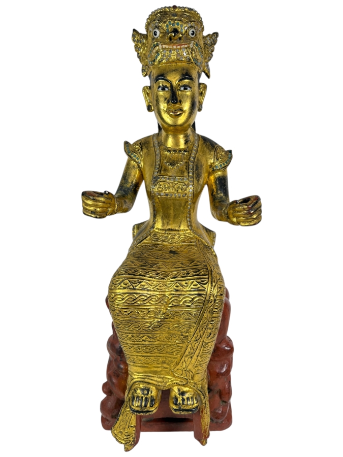 Just Added - Large Antique Burmese Gilded Carved Wooden Nat Statue 31'H