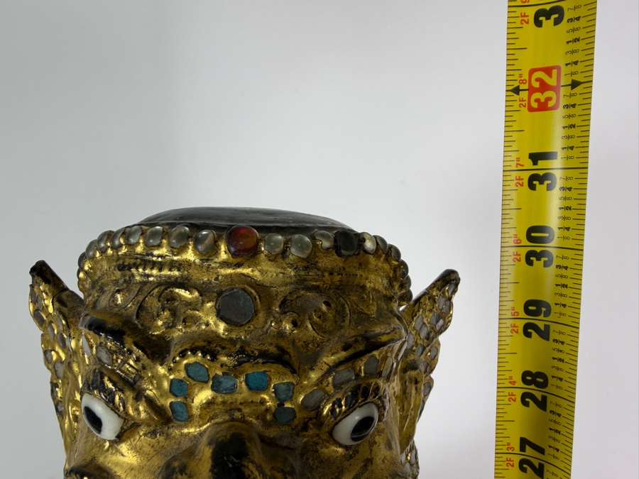 Just Added - Large Antique Burmese Gilded Carved Wooden Nat Statue 31'H [Photo 13]