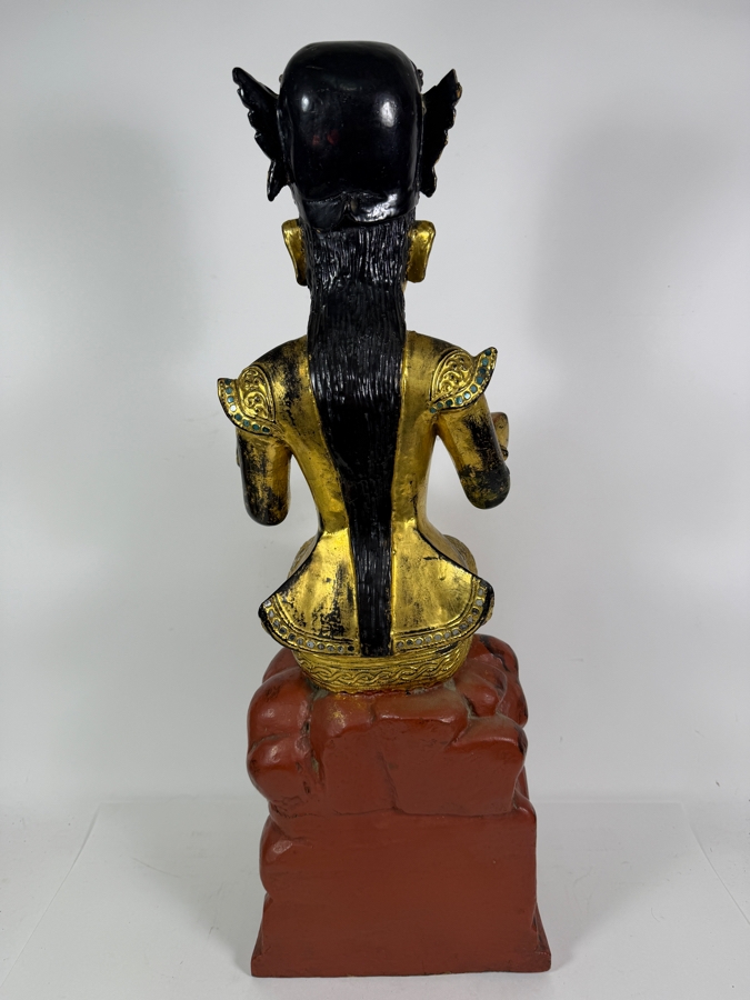 Just Added - Large Antique Burmese Gilded Carved Wooden Nat Statue 31'H [Photo 9]