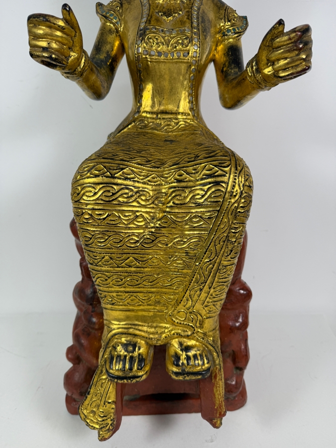 Just Added - Large Antique Burmese Gilded Carved Wooden Nat Statue 31'H [Photo 5]