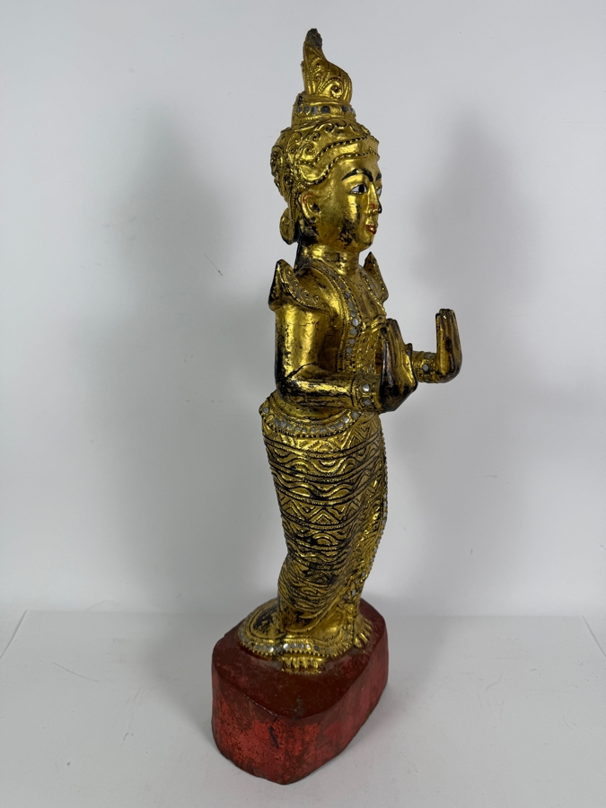Just Added - Antique Burmese Gilded Carved Wooden Nat Statue 25'H [Photo 5]