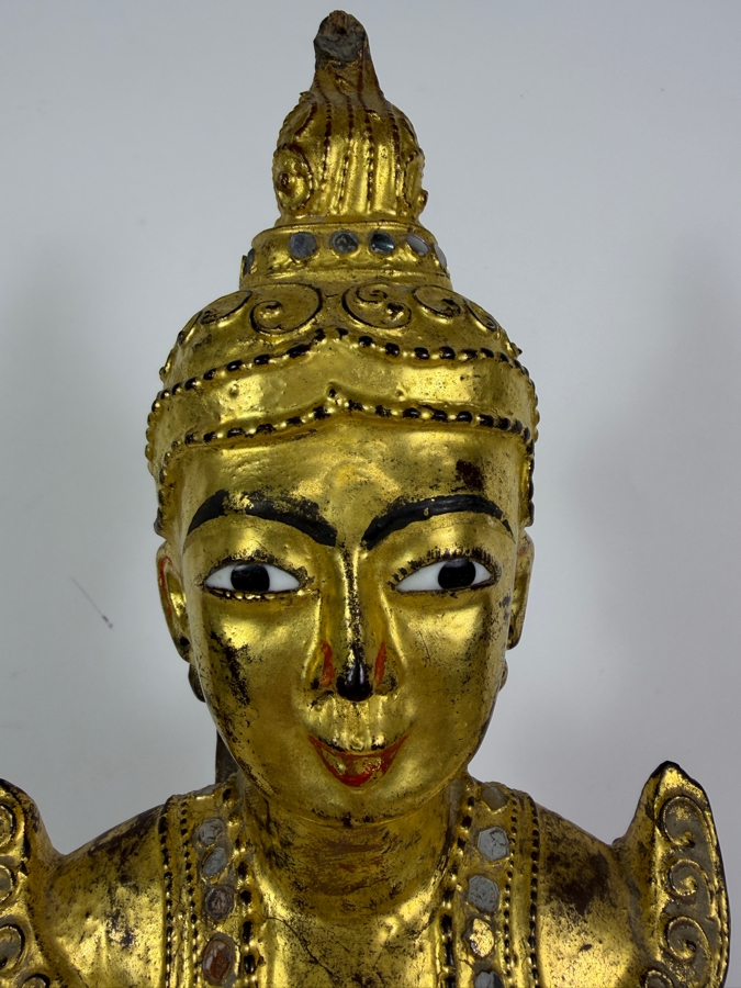 Just Added - Antique Burmese Gilded Carved Wooden Nat Statue 25'H [Photo 4]