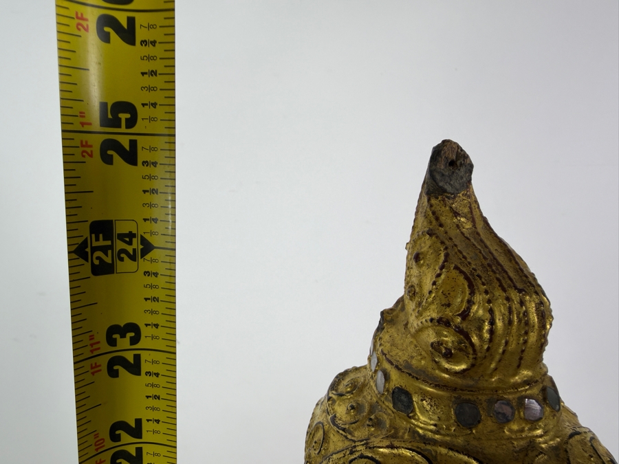 Just Added - Antique Burmese Gilded Carved Wooden Nat Statue 25'H [Photo 12]
