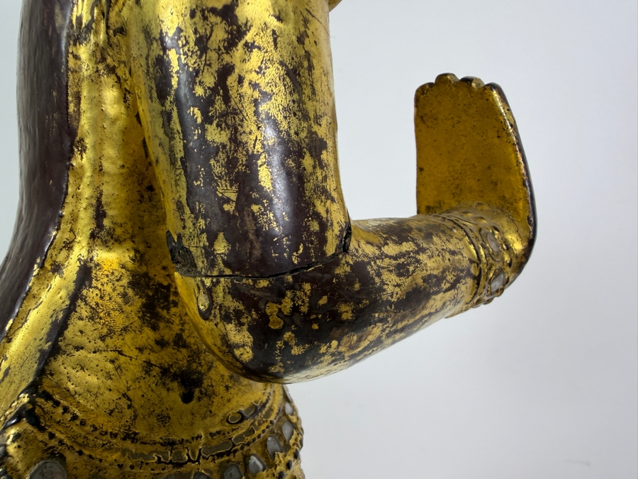 Just Added - Antique Burmese Gilded Carved Wooden Nat Statue 25'H [Photo 10]