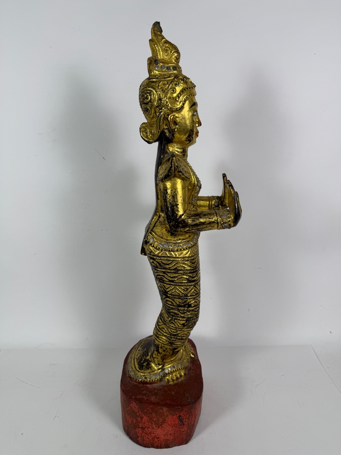 Just Added - Antique Burmese Gilded Carved Wooden Nat Statue 25'H [Photo 6]