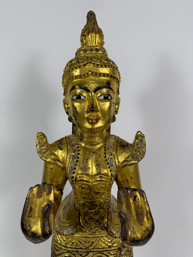 Just Added - Antique Burmese Gilded Carved Wooden Nat Statue 25'H [Photo 3]