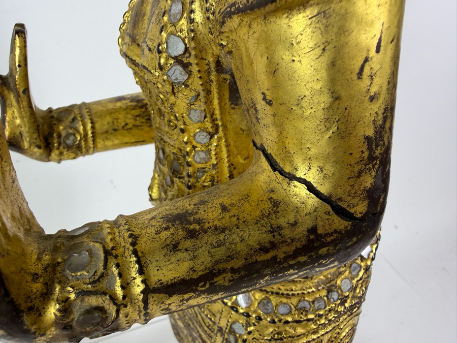Just Added - Antique Burmese Gilded Carved Wooden Nat Statue 25'H [Photo 9]