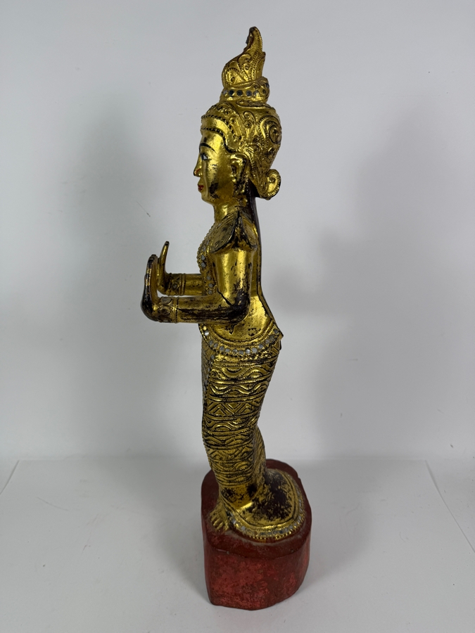 Just Added - Antique Burmese Gilded Carved Wooden Nat Statue 25'H [Photo 8]