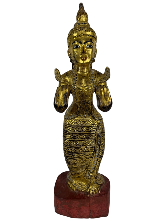 Just Added - Antique Burmese Gilded Carved Wooden Nat Statue 25'H