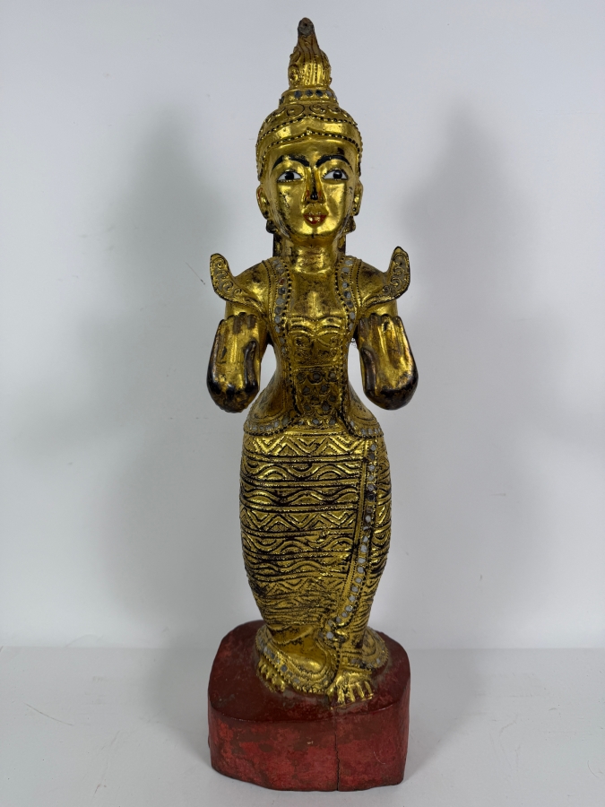 Just Added - Antique Burmese Gilded Carved Wooden Nat Statue 25'H [Photo 2]