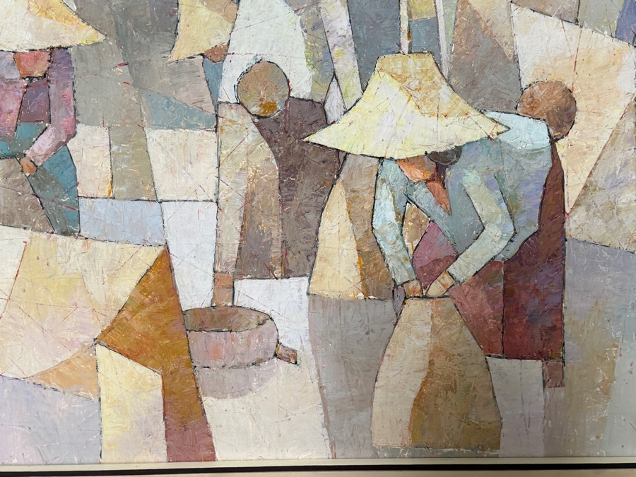 Just Added - Saard (Sa-ard) Thanomwong (B. 1941, Thailand) Original Oil Painting On Canvas The Paddy Fields With Cubist Influence Signed Lower Left Dated 1982 36 X 24 Framed 45 X 34 [Photo 4]