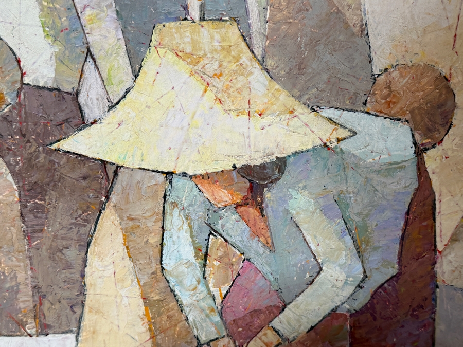 Just Added - Saard (Sa-ard) Thanomwong (B. 1941, Thailand) Original Oil Painting On Canvas The Paddy Fields With Cubist Influence Signed Lower Left Dated 1982 36 X 24 Framed 45 X 34 [Photo 9]
