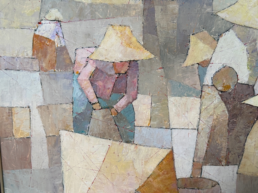 Just Added - Saard (Sa-ard) Thanomwong (B. 1941, Thailand) Original Oil Painting On Canvas The Paddy Fields With Cubist Influence Signed Lower Left Dated 1982 36 X 24 Framed 45 X 34 [Photo 6]
