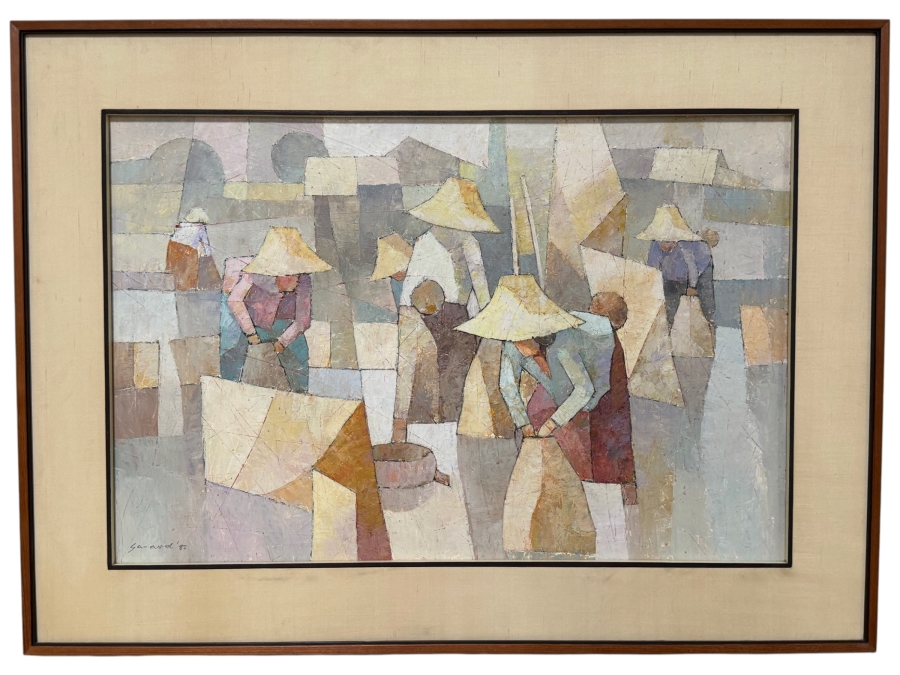 Just Added - Saard (Sa-ard) Thanomwong (B. 1941, Thailand) Original Oil Painting On Canvas The Paddy Fields With Cubist Influence Signed Lower Left Dated 1982 36 X 24 Framed 45 X 34 [Photo 2]