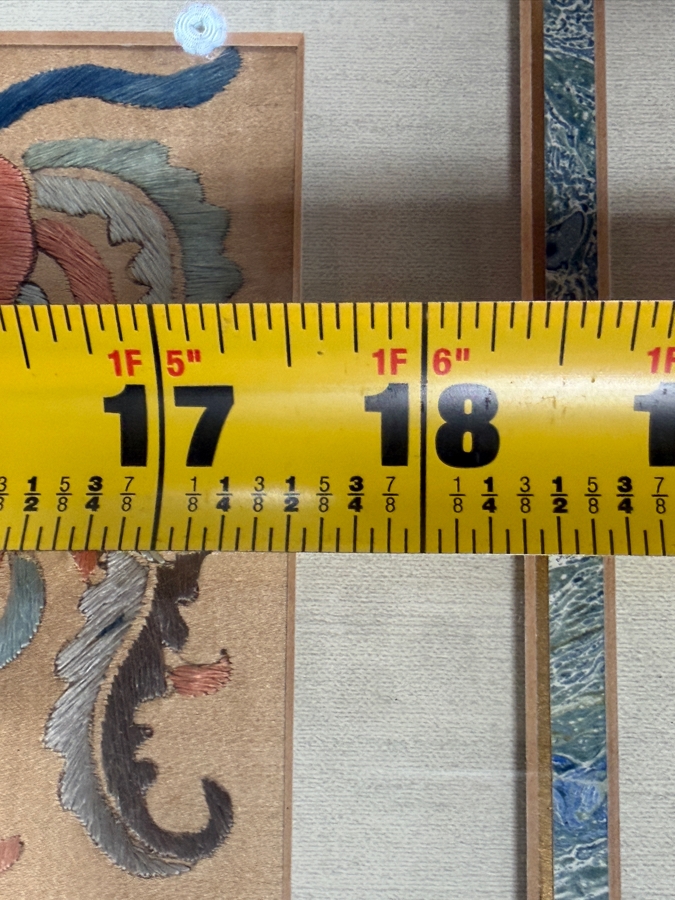 Just Added - Antique Chinese Silk Embroidery Double Happiness Wedding Sleeve Bands Peaches And Bats Custom Framed Qing Dynasty Late 19th Century 4' X 18' Framed: 18' X 28' [Photo 9]