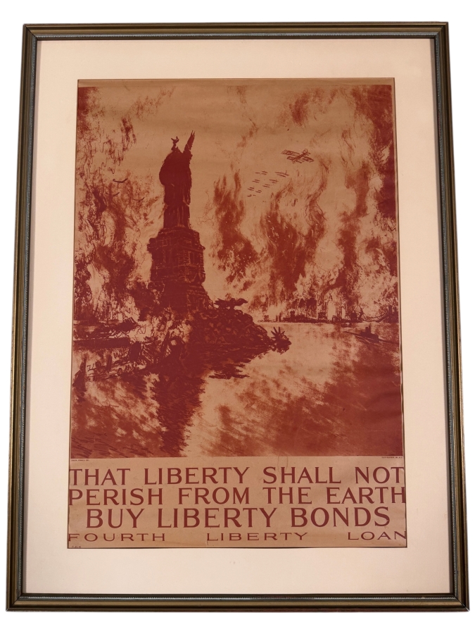 Just Added - Joseph Pennell Original WWI Propaganda Poster That Liberty Shall Not Perish From The Earth Fourth Liberty Loan Alco Gravure Framed 1918 20' X 29' Framed: 27' X 36'