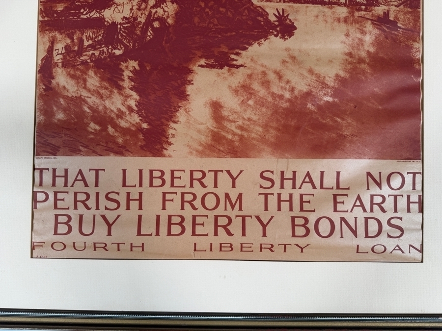 Just Added - Joseph Pennell Original WWI Propaganda Poster That Liberty Shall Not Perish From The Earth Fourth Liberty Loan Alco Gravure Framed 1918 20' X 29' Framed: 27' X 36' [Photo 7]