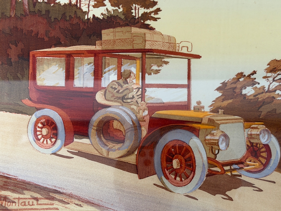 Just Added - Ernest Montaut Antique French Pochoir Lithograph Le Dirigeable Republique Moteur Panhard Levassor Plate Signed MM Paris 1908 35' X 16' Framed: 40' X 23' [Photo 10]