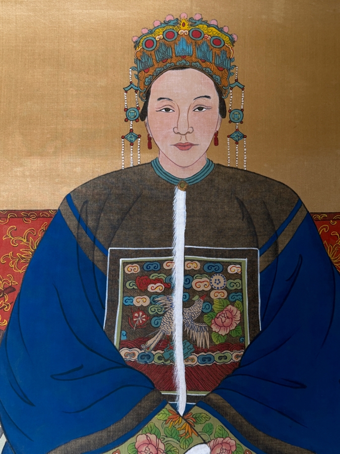 Just Added - Vintage Chinese Hanging Scroll Painting Qing Court Style Ancestor Portrait Signed Guo Xiang Silk Mount 25' X 40' [Photo 4]
