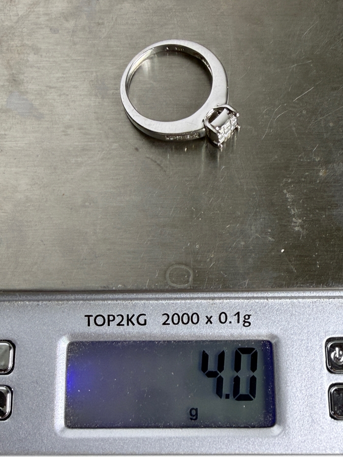 Just Added - Women's 14K White Gold Princess Cut Diamond Cluster Ring With Channel Set Baguette Shoulders Size 7.25 Total Weight 4.0g [Photo 9]