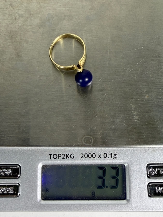 Just Added - Vintage Womens 14K Yellow Gold Ring Spherical Lapis Lazuli Cabochon Marquise Cut Pink Tourmaline Accent Size 6 Total Weight 3.3g [Photo 9]