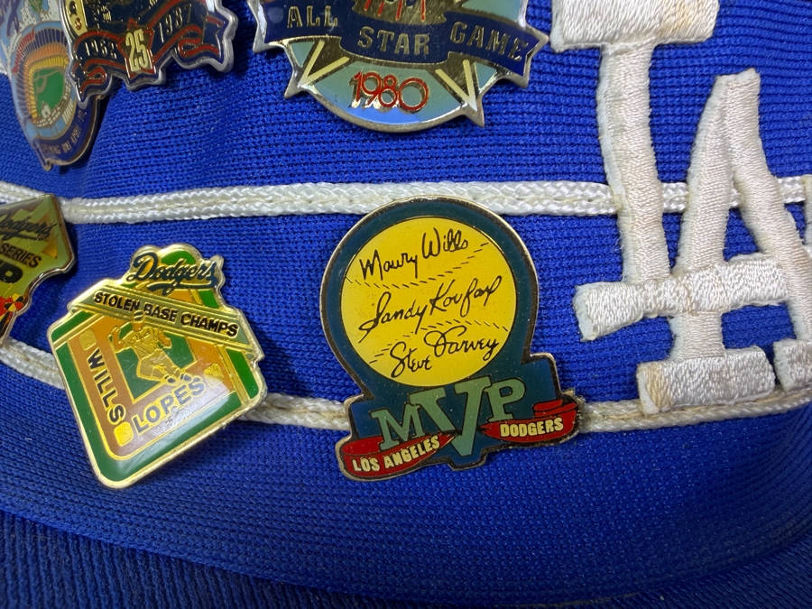 Just Added - Vintage Sports Specialties Los Angeles Dodgers Blue Pillbox Bucket Hat With Assorted 1980s Souvenir Collector Pins [Photo 6]