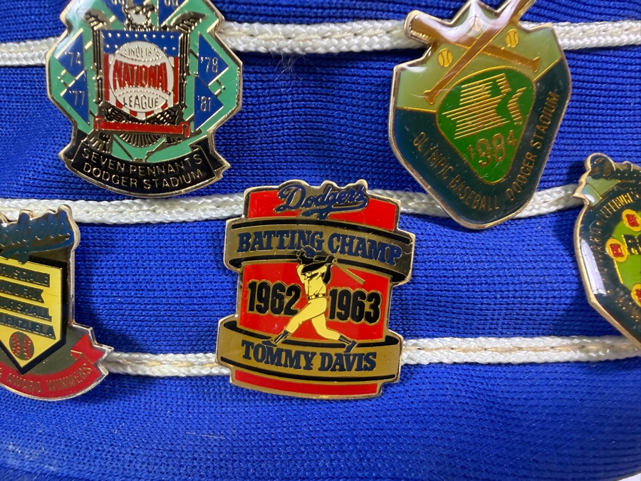 Just Added - Vintage Sports Specialties Los Angeles Dodgers Blue Pillbox Bucket Hat With Assorted 1980s Souvenir Collector Pins [Photo 9]