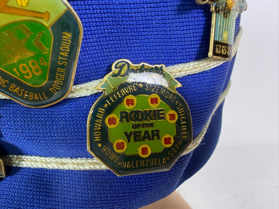 Just Added - Vintage Sports Specialties Los Angeles Dodgers Blue Pillbox Bucket Hat With Assorted 1980s Souvenir Collector Pins [Photo 11]